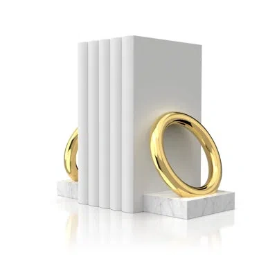 Anna New York Ring Non-skid Bookends In Gold,white