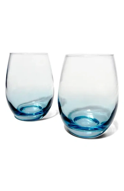 Anna New York Set Of 2 Talianna Ombré Stemless Wine Glasses In Sky Blue