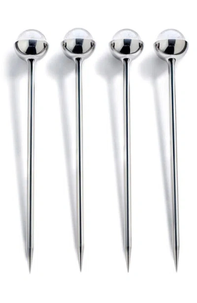 Anna New York Set Of 4 Crystal Cocktail Picks In Clear/white And Silver