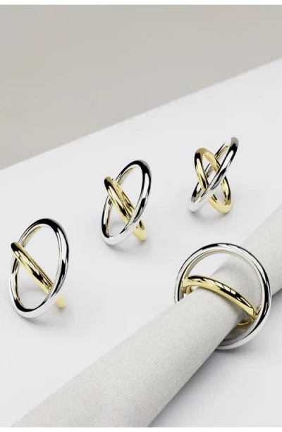 Anna New York Set Of 4 Mixed Metal Napkin Rings In Silver