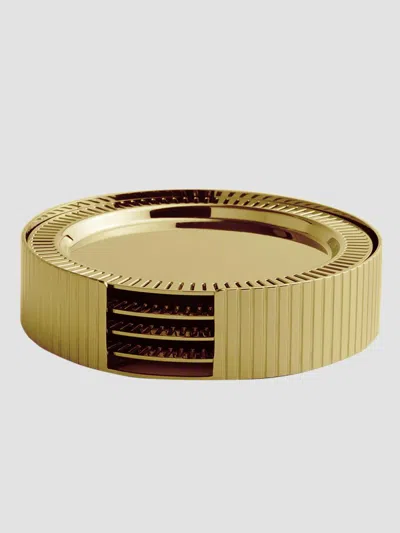 Anna New York Striations 5-piece Goldtone Stainless Steel Coaster & Holder Set
