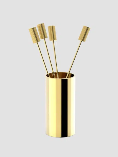 Anna New York Striations 5-piece Goldtone Stainless Steel Cocktail Pick & Holder Set