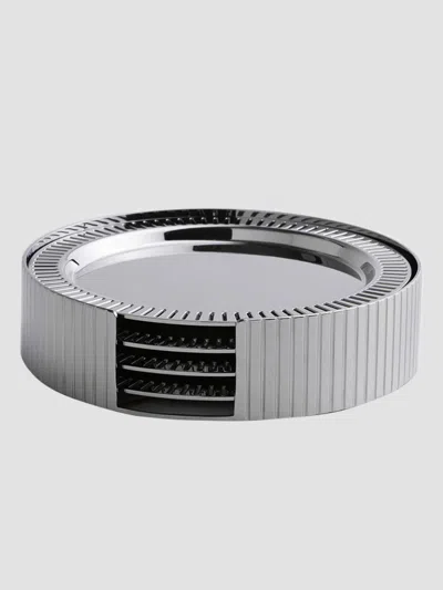 Anna New York Striations 5-piece Stainless Steel Coaster & Holder Set In Silver