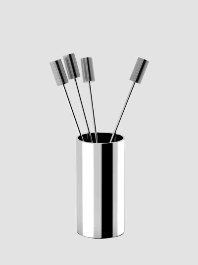 Anna New York Striations 5-piece Stainless Steel Cocktail Pick & Holder Set In Silver