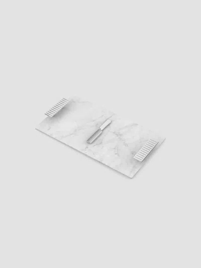 Anna New York Striations Cheeseboard & Knife Set In White Silver