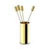 Anna New York Striations Cocktail Picks In Holder, Set Of 4 In Gold