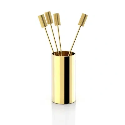 Anna New York Striations Cocktail Picks In Holder, Set Of 4 In Gold
