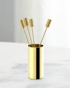 Anna New York Striations Cocktail Picks In Holder, Set Of 4 In Gold