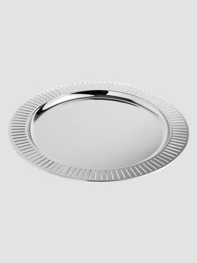 Anna New York Striations Round Stainless Steel Serving Tray In Silver