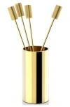 Anna New York Striations Cocktail Picks In Holder, Set Of 4 In Gold