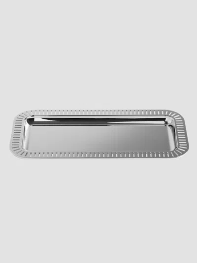 Anna New York Striations Small Rectangular Stainless Steel Serving Tray In Silver