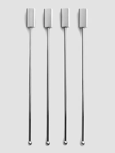 Anna New York Striations Stainless Steel 4-piece Drink Stirrer Set In Silver