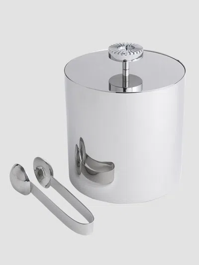 Anna New York Striations Stainless Steel Ice Bucket & Tongs In Silver