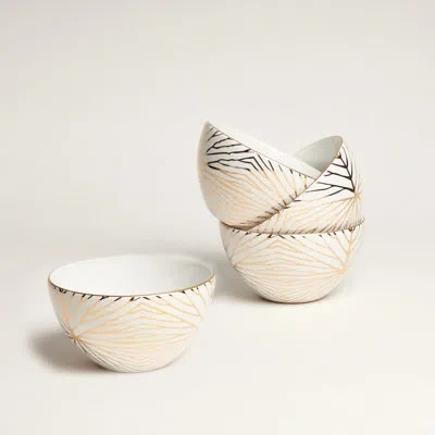 Anna New York Talianna 16oz. Handmade Ceramic Dessert Bowl In White,gold