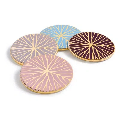 Anna New York Talianna Ceramic Round Coaster In Gold,pink,blue,purple