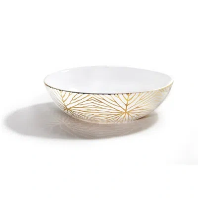 Anna New York Talianna Ceramic Serving Bowl In White,gold