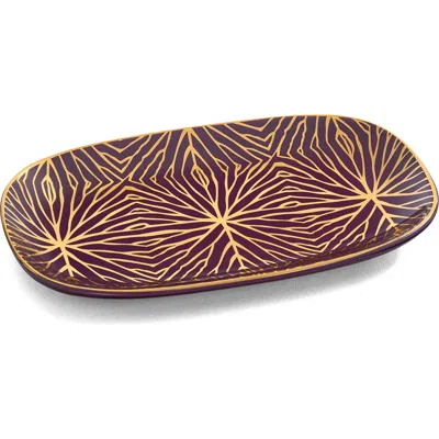 Anna New York Talianna Lily Pad Ceramic Catchall Tray In Plum And Gold