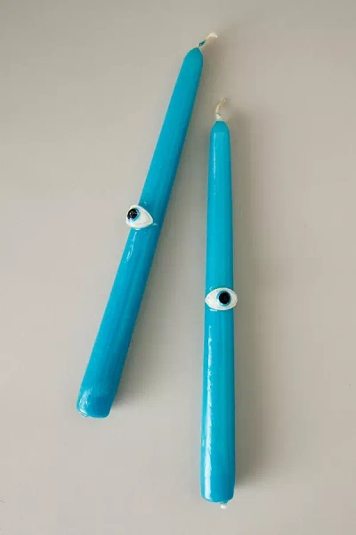 Anna + Nina 3d Eye Taper Candles, Set Of 2 In Blue