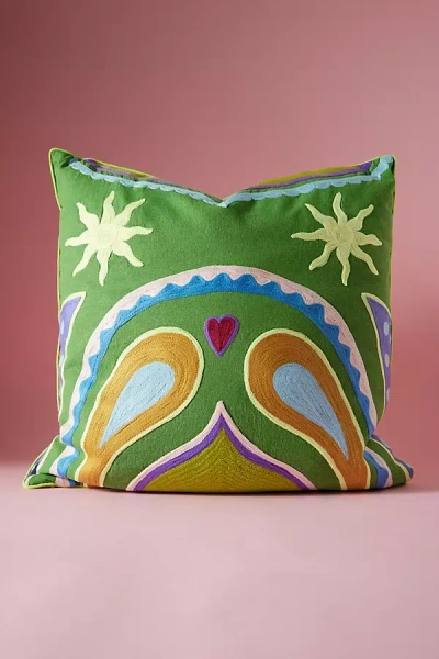 Anna + Nina Dream Embroidered Cushion In Red