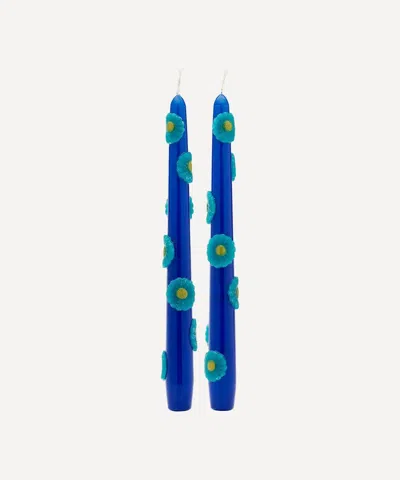 Anna + Nina Floral Candles Set Of Two In Blue