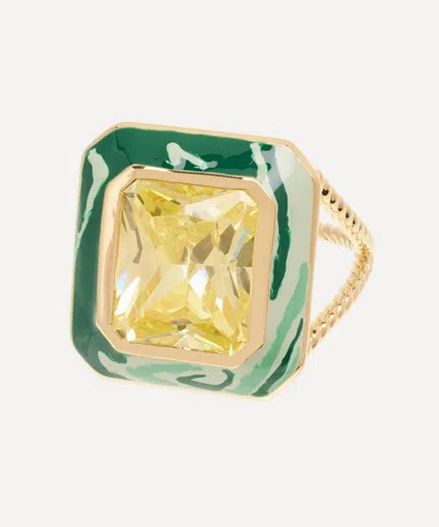Anna + Nina Gold-plated Alba Verde Ring In Pattern