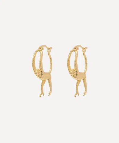 Anna + Nina Gold-plated Monkey Business Hoop Earrings In Purple