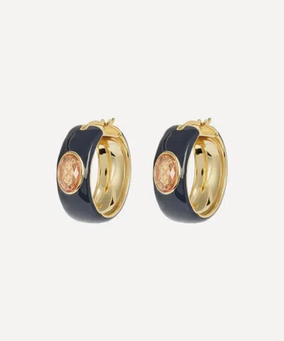 Anna + Nina Gold-plated Percy Hoop Earrings In Black