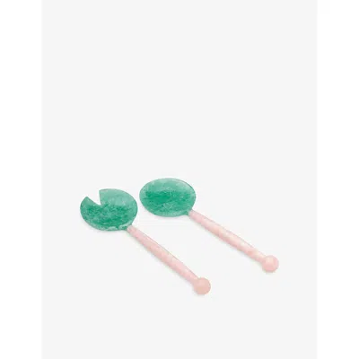 Anna + Nina Coastal Resin Salad Server Set In Green