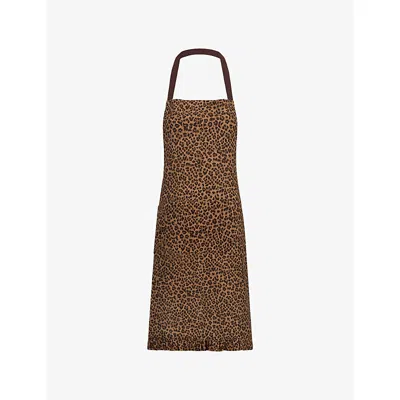 Anna + Nina Multi Leopard-print Tie-up Cotton Apron In Brown