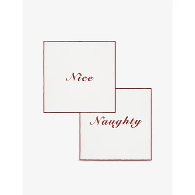 Anna + Nina Multi Naughty & Nice Set Of Two Cotton Napkins In White