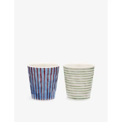 Anna + Nina Multi Stripe Affair Stoneware Coffee Cup Set Of 2 In Blue