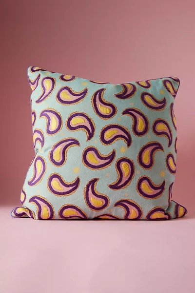Anna + Nina Paisley Embroidered Cushion In Purple