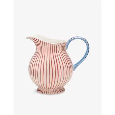 Anna + Nina Percy Stripe Stoneware Jug In Red