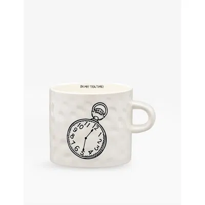 Anna + Nina White Tea O'clock Stoneware Mug In Multi