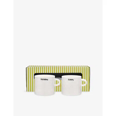 Anna + Nina White Weekend Stoneware Mugs Set Of Two In Multi