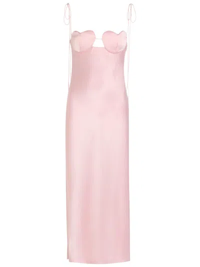 Anna October Amur Heart Satin Midi Dress In Pink