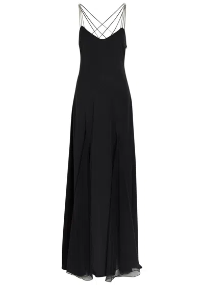 Anna October Ariadne Embellished Stretch-crepe Maxi Dress In Black