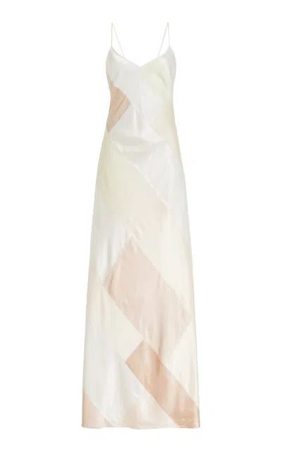 Anna October Bia Patchwork Satin Maxi Dress In White