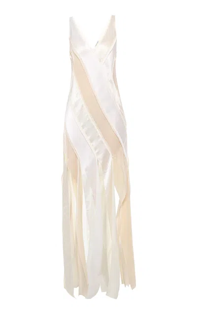 Anna October Blanche Spliced Satin Maxi Dress In Ivory