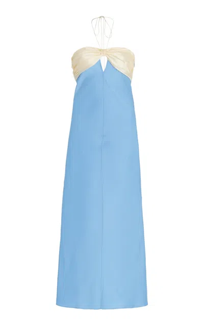 Anna October Brigid Bow-detailed Cutout Satin Maxi Dress In Blue