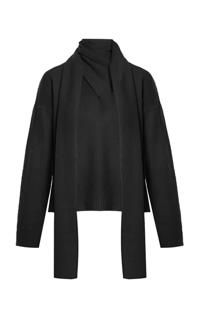 Anna October Bruno Scarf-detailed Knit Sweater In Black