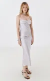 Anna October Champaca Crinkled Satin Midi Skirt In Silver