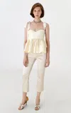Anna October Christelle Slim Satin Cropped Pants In Ivory