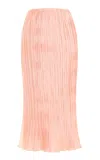 Anna October Demi Plissé Satin Midi Skirt In Pink