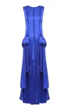 Anna October Denise Bow-detailed Satin Midi Dress In Blue