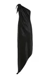 Anna October Desiree Asymmetric Satin Midi Dress In Black