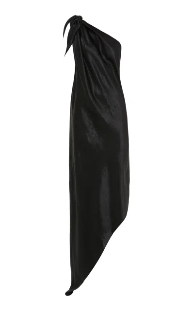 Anna October Desiree Asymmetric Satin Midi Dress In Black