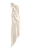 Anna October Desiree Asymmetric Satin Midi Dress In Ivory