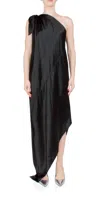 Anna October Desiree One Shoulder Midi Dress In Black In Black