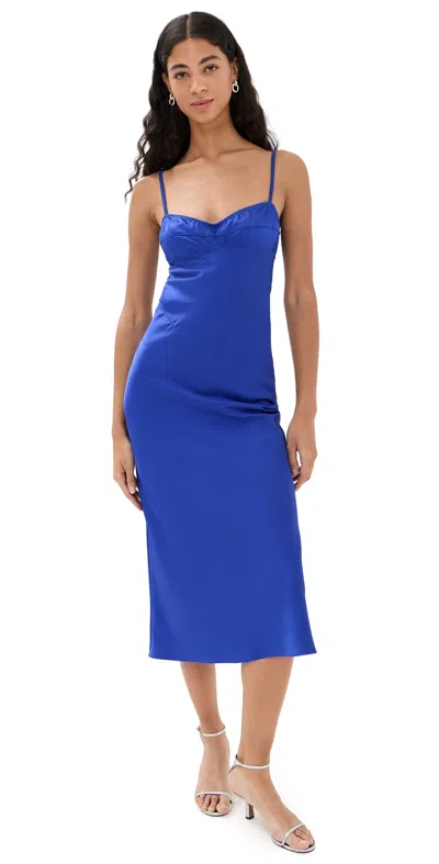 ANNA OCTOBER ELECTRIC BLUE WATERLILY MIDI DRESS BLUE
